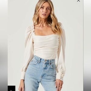 cream Long Sleeve Square Neck milkmaid Top in Cream XS | romantic coquette